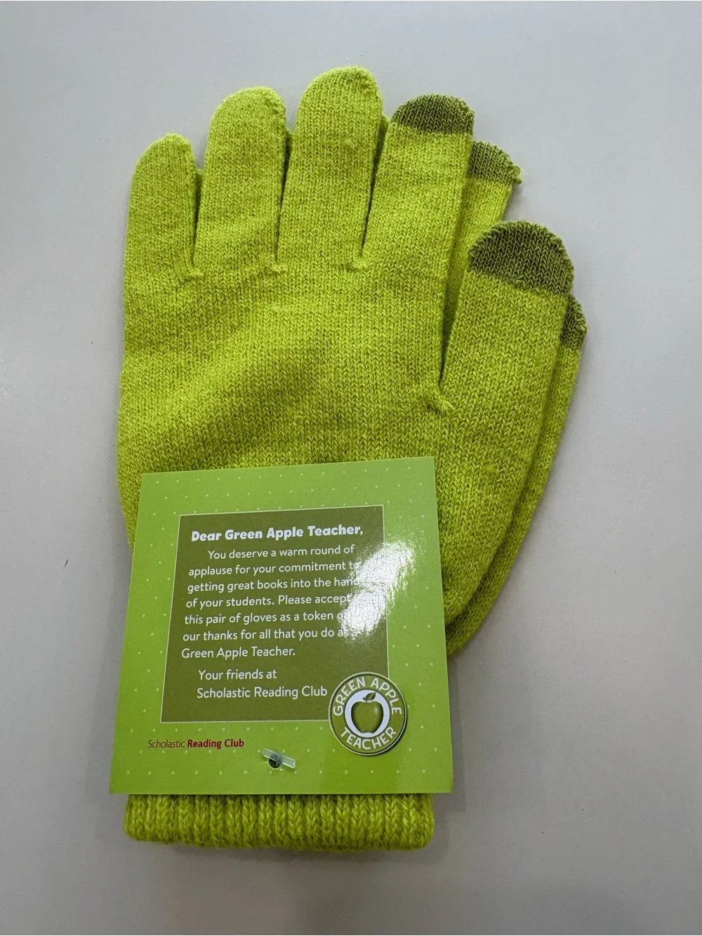Scholastic Green Apple Teacher Gloves - Lime Green